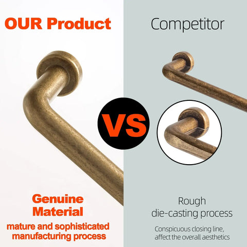 Comparison of our 6 Pack 3 3/4 Inch Center To Center Antique Brass Cabinet Pulls and competitor's lower quality product