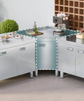 Corner Stainless Steel Prep Table With Cabinet For Work And Storage Heavy Duty Stain Resistant Commercial Kitchen Workstation