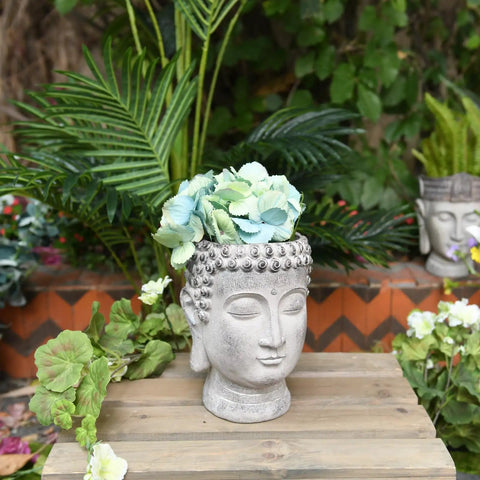 Chill Buddha Head Planter With Stone Look Finish Face Planter Garden Statue For Home Or Porch Decor Ideal For Succulents