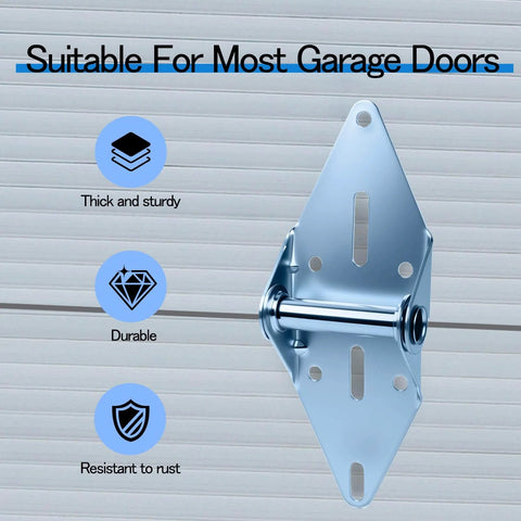 Close-up of 2 Pack Heavy Duty Hinges For Garage Doors 14G Galvanized Steel showing rust resistance and durability.