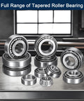Image showing various tapered roller bearings, including Two Pack 32209 Tapered Roller Bearing Cone And Cup in chrome steel GCr15.
