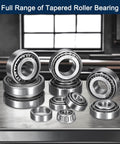 Full range view of 32011 Tapered Roller Bearing Cone And Cup Set, 55mm Bore, 90mm OD, chrome steel, for machinery and DIY projects.