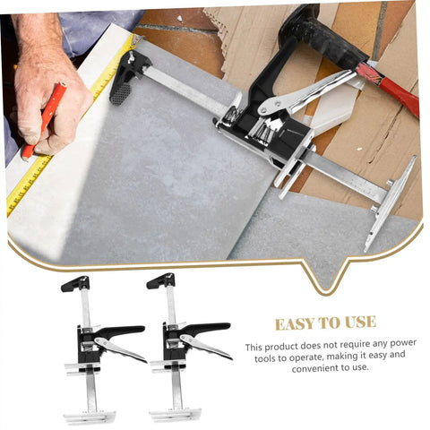 No Fuss Heavy Duty Manual Furniture Lifter 2 Pack Appliance Jack being used to lift heavy tiles with measuring tape nearby.
