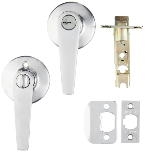 Delta Entry Door Handle With Lock And Key, Reversible Exterior Lever For Front Entrance And Bedrooms, Satin Chrome hardware set