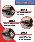 Operating steps for using 3 Ton Foldable Jack Stands For Trucks And SUVs With Adjustable Height 11.42 To 16.06 Inches Safety Pin