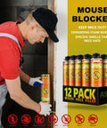 Tough As Nails Mouse Proof Expanding Foam Sealant, Pro Grade Rodent Blocker Spray For Wall Gaps And Cracks, Insulating Barrier That Keeps Pests Out With A Foul Smell Repellent, Bundle Of 12 Cans At 16 Oz, worker applying sealant.