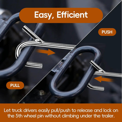 5th Wheel Pin Puller 31 Inch Heavy Duty Solid Steel Chrome Plated For Easy Pin Release Without Crawling Under The Trailer, pull-push view
