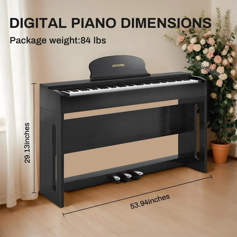 88 Key Weighted Keyboard Piano With Hammer Action Built In Speakers Stand And Triple Pedals Model B83S in living room