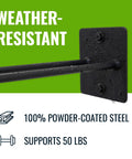 Close-up of Heavy Duty Garage Wall Mount Tool Hook Rack, powder-coated steel, highlighting weather resistance and 50 lb capacity.
