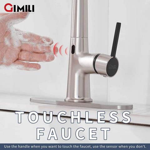 Touchless Kitchen Faucet With Pull Down Sprayer, High Arc Single Handle, hands-free sensor activation, brushed nickel finish