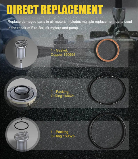 Fire Ball 300 Repair Kit 238286 For 5:1 Pumps Upper And Lower Repair Parts Set with gaskets and O-rings shown