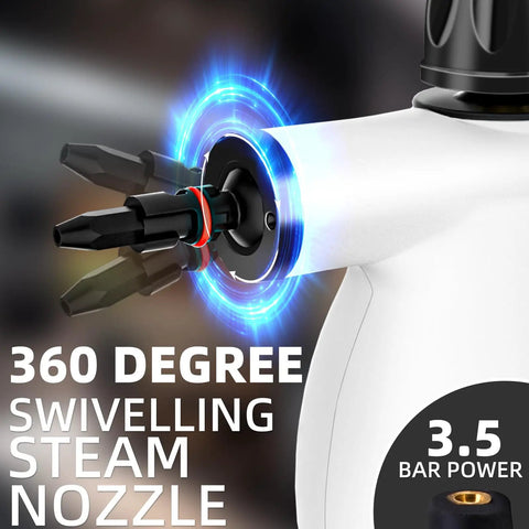 360-degree swiveling steam nozzle of Grab This Badass Portable Handheld Steam Cleaner! 1300W with 3.5 bar power for efficient cleaning.