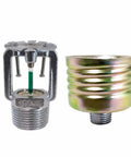 Top Shelf Concealed Pendent Fire Sprinkler Head 10 Pack With Sleek Decorative Ceiling Covers And Foolproof Automatic Heat Trigger At 199 F K80 Rating, chrome body sprinkler head with attached metal cover.
