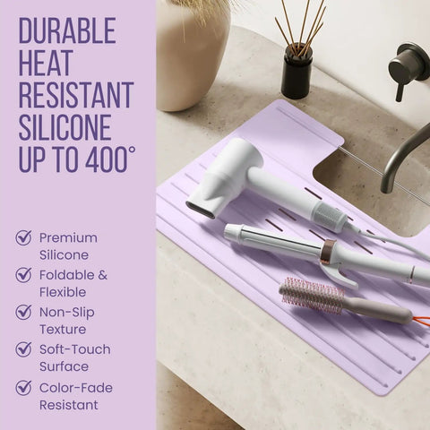 Slick Foldable Lavender Over Sink Vanity Cover Clutch Bathroom Countertop Extender Turns Your Basin Into A Seamless Vanity Area With Heat Resistant Silicone For Quick Daily Touch Ups Definite Game Changer