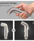 Universal Kitchen Sink Spray Attachment Pull Out Faucet Sprayer Head Brushed Nickel Finish Ergonomic Design High Pressure Flow Game Changer For Delta Moen Kohler And All Standard Setups hand gripping the sprayer head with comparison images
