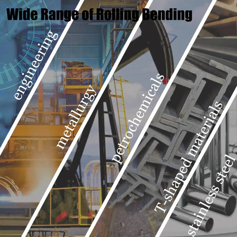 Wide range of industries including engineering, metallurgy, and petrochemicals for Heavy Duty Vertical Electric Rolling Bending Machine with Slick Pinch Roll Setup and Rock Solid Ring Forming Capability on No Sweat 220V Single Phase Power.