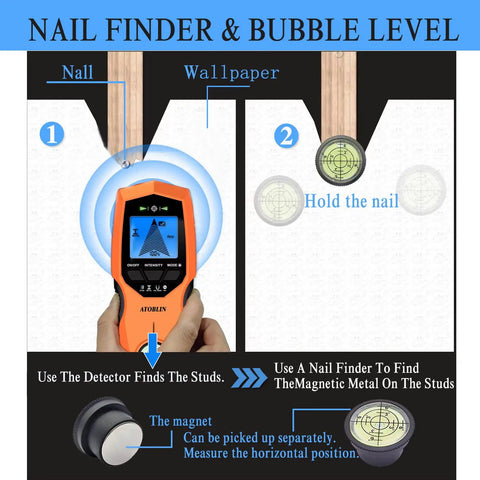 7 In 1 Stud Finder Wall Scanner With Magnetic Bubble Level And Digital LCD Display used for finding nails and studs.