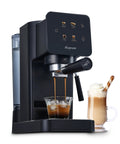 Badass Home Espresso Maker With Slick Touchscreen Interface And 20 Bar Pump pulls cold brew and espresso shots into glasses.