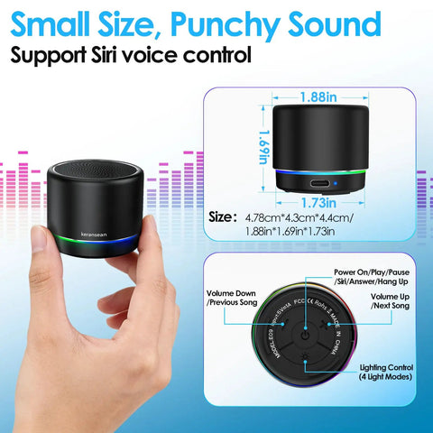 Compact Bluetooth Speaker With 12 Hour Battery Life, Noise Reduction Microphone, Metal Shell, RGB Lights, TWS Pairing display