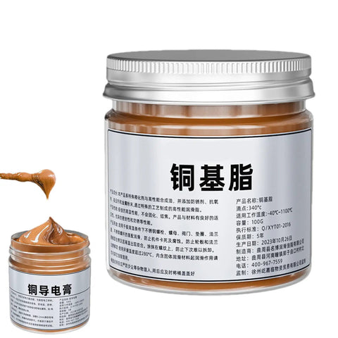 Copper Anti Seize Grease For Electrical Threads And Fasteners High Temperature Copper Lubricant in a clear jar