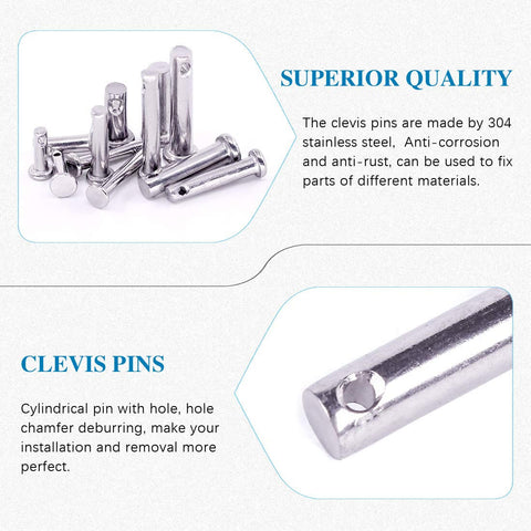 96-Piece Stainless Steel Clevis Pin Assortment Kit With Flat Head Single Hole Pins 304 Grade 12 Sizes From M3 To M5 Handy For DIY Projects Automotive Machinery And Hardware Fixes shown in detail with quality description.
