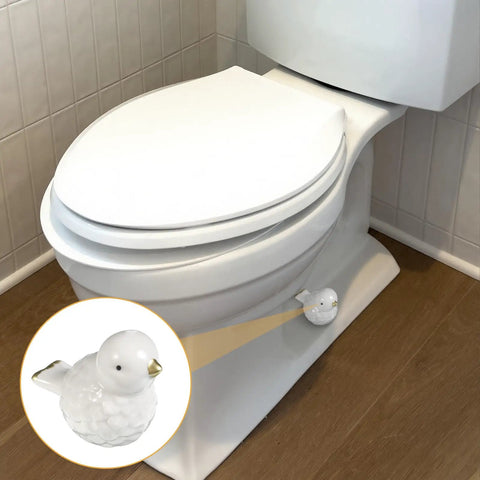Duck Design Ceramic Toilet Bolt Covers 2 Pack Universal Fit Screw Caps on toilet with white duck motif for home decor.