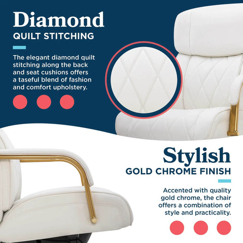 Symphony Ergonomic Bonded Leather Swivel Executive Chair With Generous Lumbar Support, White And Gold Upholstery detail