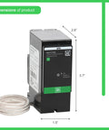 SurgeBreaker 25kA Heavy Duty Beefed Up Home Surge Protector dimensions with plug on LED indicator shown.