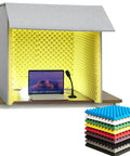 Kick Unwanted Echo To The Curb With This Portable Desktop Soundproof Cover And Thick Acoustic Foam Panel Straight Up Crafted For Microphone Vocal Booths And Tight Home Sessions featuring a yellow acoustic booth with foam.