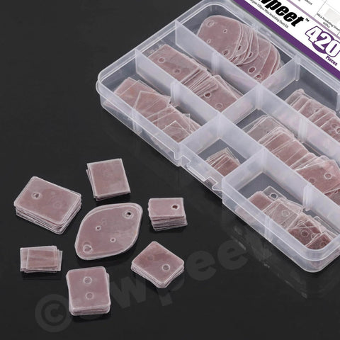420Pcs Mica Insulation Sheets Kit in a plastic organizer, 6 sizes and 2 styles with hole and without, for electric projects