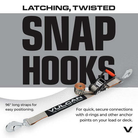 Complete Axle Strap Tie Down Kit With Snap Hook Ratchet Straps Silver Series Webbing Snap Hook Detail