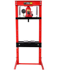 Heavy Duty 20 Ton Hydraulic Shop Press With Easy Read Pressure Dial for U Joint Replacement, red steel frame, stable construction.