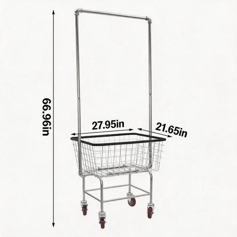 Heavy Duty Rolling Laundry Cart With Hanging Bar And Swivel Locking Wheels Spacious Commercial Steel Wire Hamper For Dirty Clothes Storage Built Tough Utility Bin With Easy Setup And Beefy Load Rating