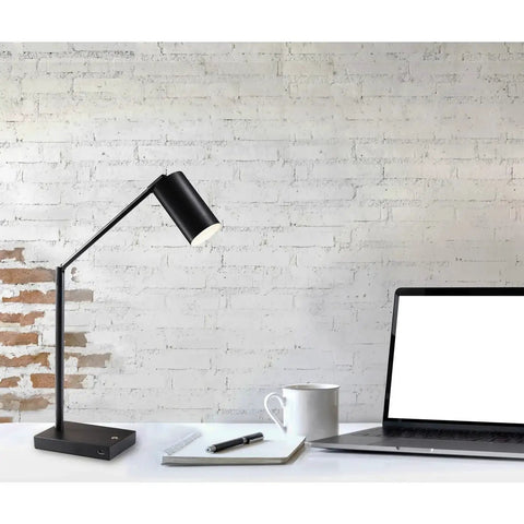Colby Adjustable Desk Lamp With 15.5 To 32.5 Inch Reach 9W Integrated LED on desk with laptop and notebook in home office setting.