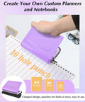 Using 10 Hole Binding Punch For Planners, Metal Manual Puncher For Home Office, punches A4 A5 B5 paper, purple, in action