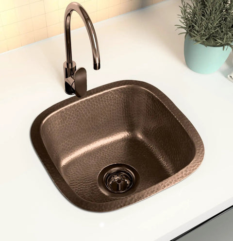 Hand Hammered Copper Kitchen And Bar Sink 15 Inch Atlas Dual Mount Drop In Or Undermount Deep Single Bowl Heavy Gauge Craftsmanship Pro Grade Finish Built To Last