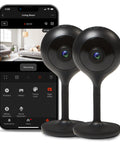 1080P Indoor Security Camera Set, 2 Pack Full HD WiFi Surveillance Cams With 2 Way Audio, beside smartphone app interface