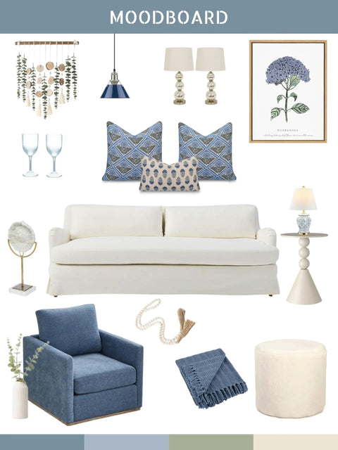 Azure Blue Hydrangea Block Print Throw Pillow Cover 20x20 Indoor Outdoor Water Repellent For Patio Backyard And Couch With Invisible Zipper And Linen Blend Cozy Vibe Finish, blue patterned pillow on sofa