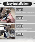 Universal Wheel Stud Installer Kit for Cars and Light Trucks Fits M12x1.25 M12x1.5 M14x1.5 Studs installation steps