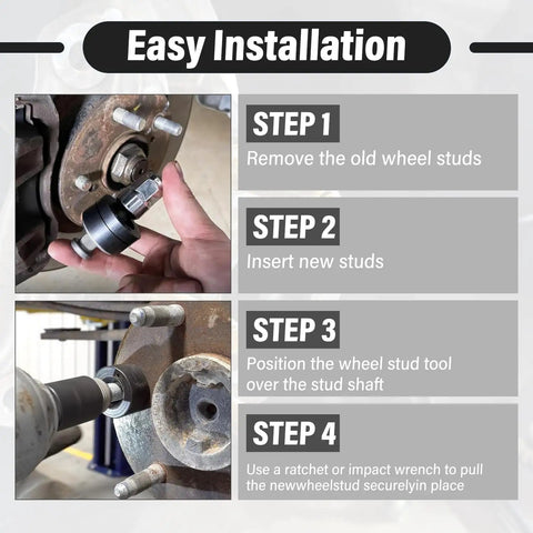 Universal Wheel Stud Installer Kit for Cars and Light Trucks Fits M12x1.25 M12x1.5 M14x1.5 Studs installation steps
