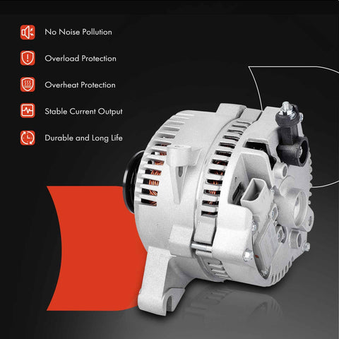 Beefed-Up 12V 130A Alternator For Ford Super Duty Trucks with 6 Groove Pulley Clockwise Rotation Side View