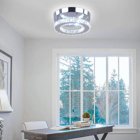 Modern Mini LED Crystal Chandelier Ceiling Light Semi Flush Mount in a home office setting