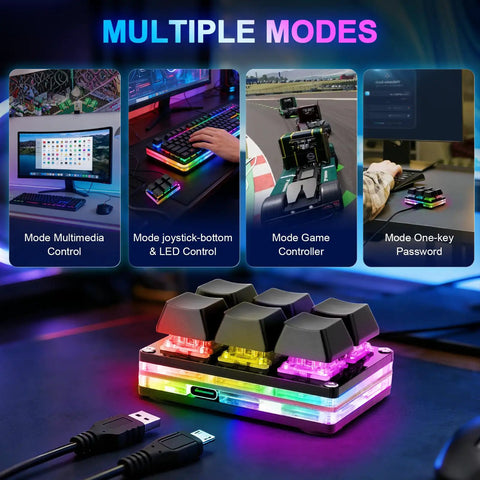 Turn Your Rig Into A Dope Gaming Station With This Compact Six Key Programmable Macro Keypad showcasing multiple modes for functionality.