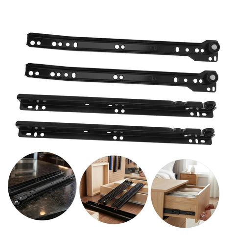 2 Sets Bottom Mount Drawer Slides Iron Soft Close Cabinet Rails For Kitchen Dresser Office Heavy Duty Glide Hardware With Smooth Quiet Operation Durable Steel Construction For Long Lasting Use With Quiet Smooth Glide System, black steel drawer slides