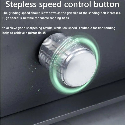 Stepless speed control button for Heavy Duty Wet Bench Sander And Electric Knife Sharpener With Polishing Wheel And 10 Sanding Belts Featuring LCD Screens.