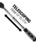 Extendable Half Inch Drive Ratchet With 72 Tooth Head And Five Degree Drive Extends From 13.75 To 20 Inches Telescoping Handle