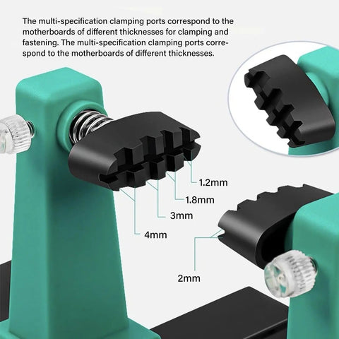 Close-up of the Multifunctional Welding Jig With Adjustable Cable Clamp showing multi-specification clamping ports for electronics assembly.