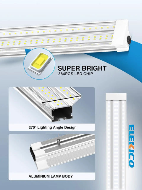 Ultra Bright 60W 4Ft LED Shop Light 9000 Lumens 5000K Daylight with aluminum body and 384 LED chips