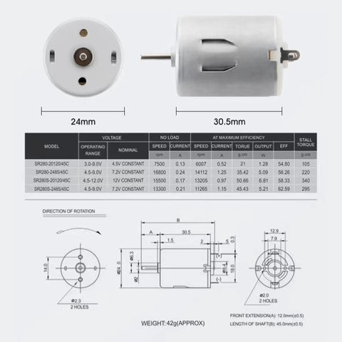 DC Motors 5 Pack 3-12V Micro 280 Type 1500-13000 RPM For RC Cars Boats Planes Toys And DIY Projects 2mm Shaft 43mm Length