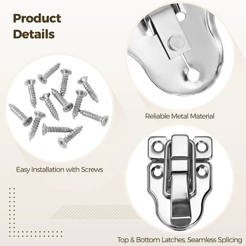 Chic Antique Silver Metal Duckbill Latches, Super Secure Toggle Box Hasps With Lock Hole for Jewelry Cases and Wooden Crafts. Sturdy Hinges Fit 1.6x2.3 Inch Openings Perfectly Plus Included Screws Make Installation Easy For Any DIY Project You Got Going. silver metal latch with screws for wooden boxes and jewelry cases